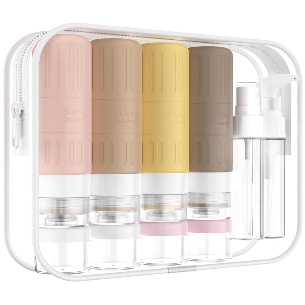 GLAMFIELDS Travel Bottles for Toiletries.TSA Approved 3.3oz Size LeakProof Silicone Toiletry Containers for Shampoo. Conditioner.Easy to Squeeze .Portable Travel Essentials for Lotion(18 Pack) Coffee