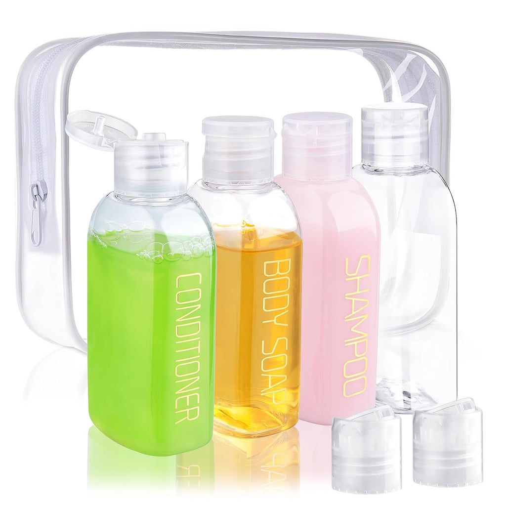 Cosywell Travel Shampoo Bottles 4pcs 3.4oz TSA Approved for Toiletries - Leak Proof Empty Lotion Containers With Flip Cap - Small Plastic Squeeze Bottles
