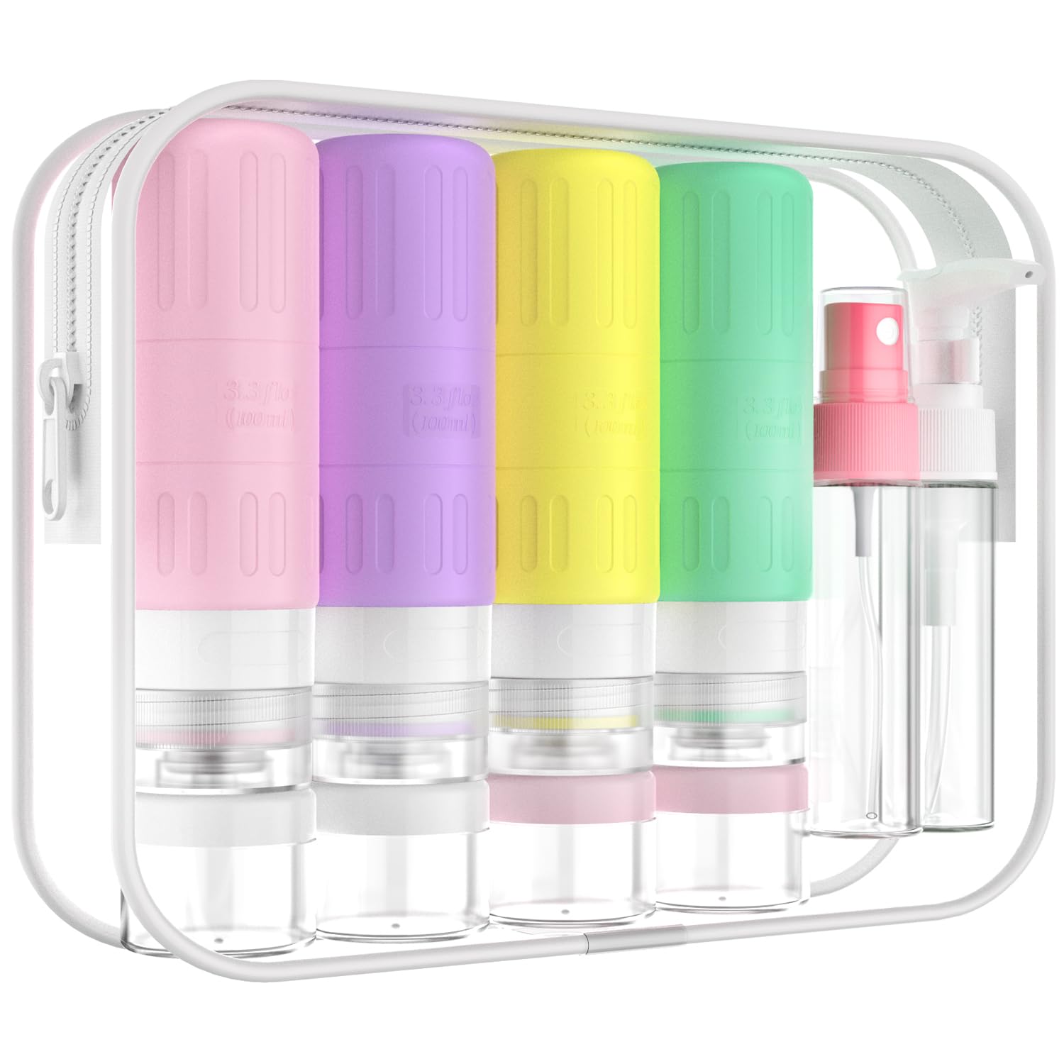 GLAMFIELDS Travel Bottles for Toiletries.TSA Approved 3.3oz Size LeakProof Silicone Toiletry Containers for Shampoo. Conditioner.Easy to Squeeze .Portable Travel Essentials for Lotion(18 Pack) Coffee