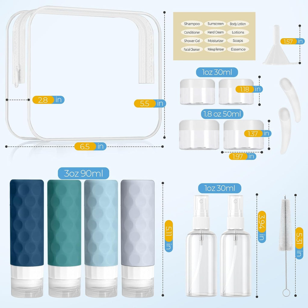16pack Travel Bottles for Toiletries. TSA Approved Travel Size Containers Set. Leak Proof Refillable Liquid & Creams Toiletries Accessories Kit W/Toiletry Bag (Mint Green)