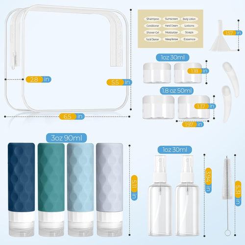 16pack Travel Bottles for Toiletries. TSA Approved Travel Size Containers Set. Leak Proof Refillable Liquid & Creams Toiletries Accessories Kit W/Toiletry Bag (Mint Green)