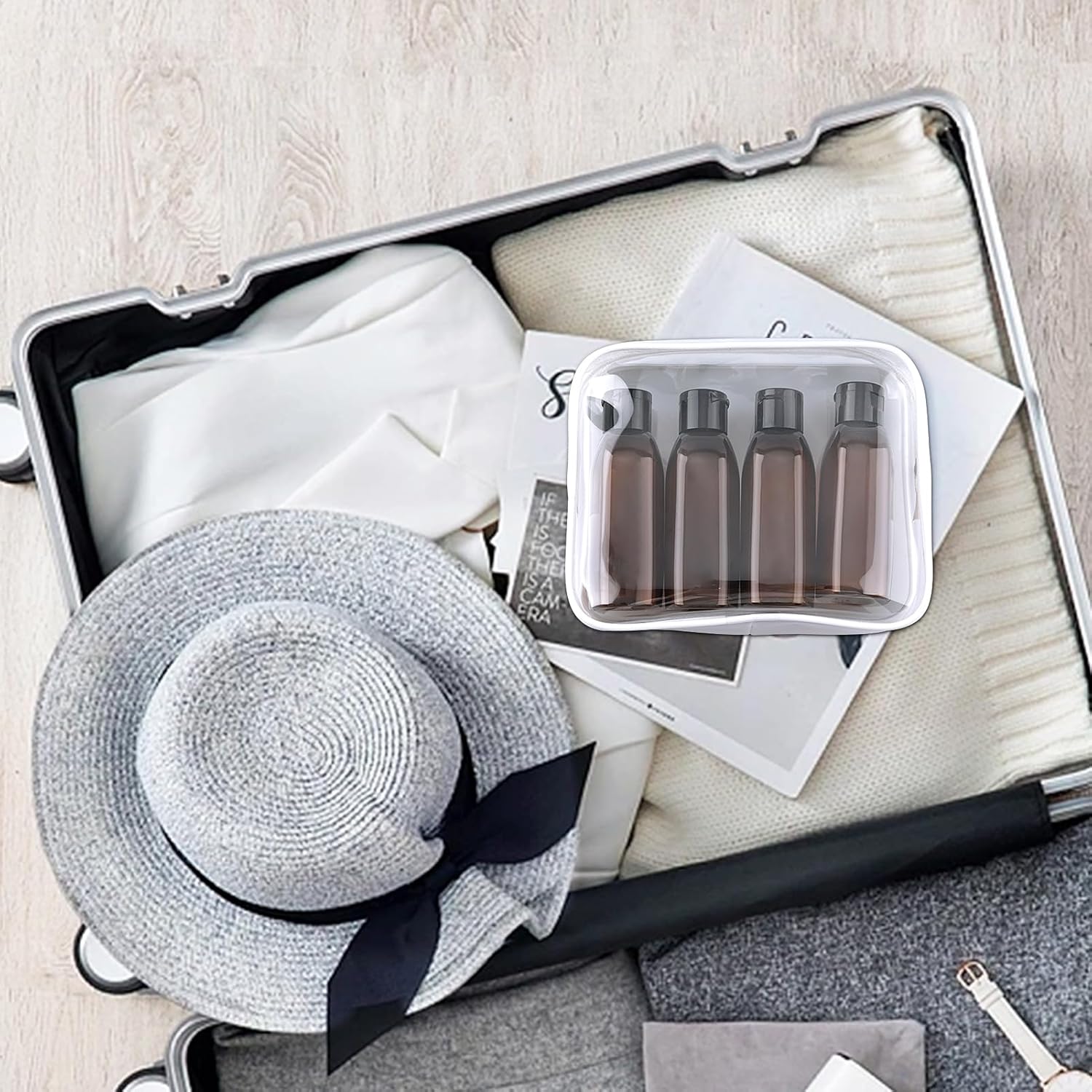 Cosywell Travel Shampoo Bottles 4pcs 3.4oz TSA Approved for Toiletries - Leak Proof Empty Lotion Containers With Flip Cap - Small Plastic Squeeze Bottles